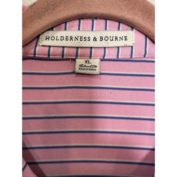Holderness & Bourne Polo Shirt Mens XLPink Blue Striped Sutton Collins Golf - Picture 4 of 8
